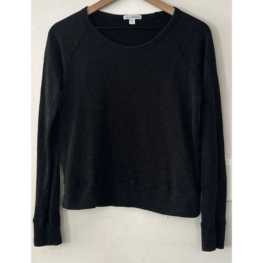 Standard James Perse Top Women's 1 US Small Charcoal Black Crop Long Sleeve